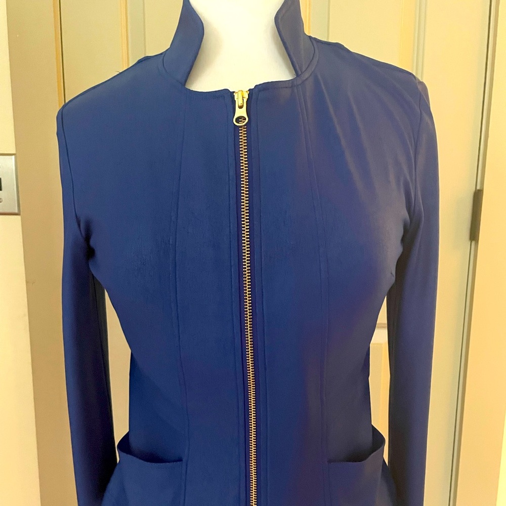 NWOT Clara Sun Woo Blue liquid leather jacket